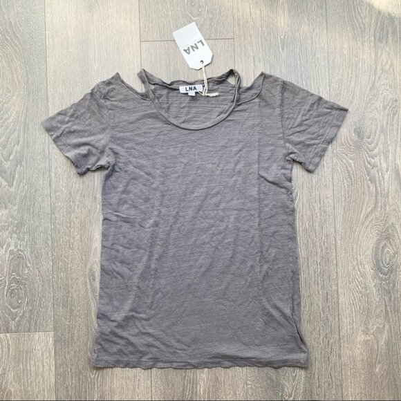 Revolve LNA Bolero Tee T-shirt Top Cut out Short Sleeve Cotton blend Carbon XS - Picture 2 of 13